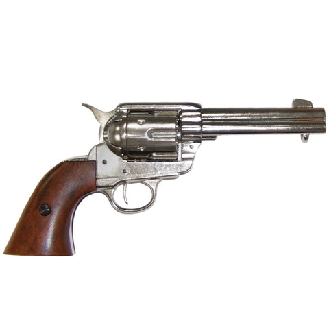Colt .45 Replica Peacemaker Revolver – 4 3/4" Barrel, Nickel Finish with Wooden Grips