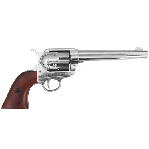 Colt .45 Cavalry Revolver Replica – 7 1/2" Barrel, Nickel Finish with Wooden Grips