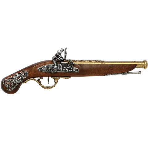 Replica English Flintlock Pistol – 18th Century Design, Brass Barrel