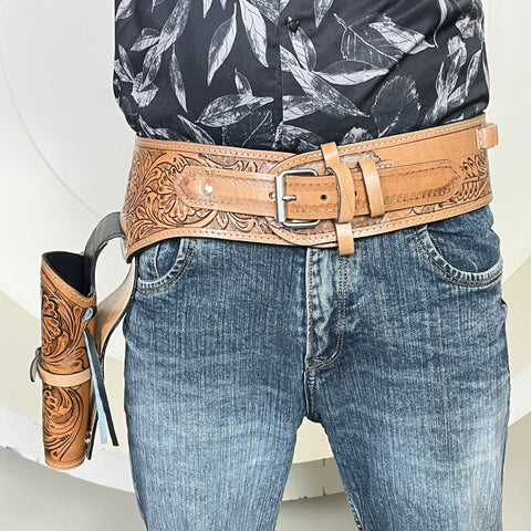 Western Genuine Leather Holster and Belt for Colt .45 – Classic Cowboy Gun Belt Rig