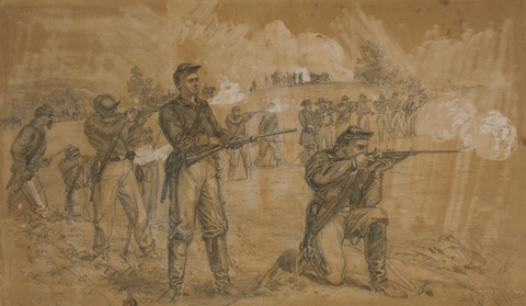 Men of the 1st Maine Cavalry with Sharps Carbines during the battle of Middleburg