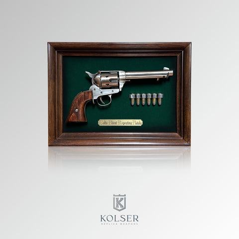 Kolser Colt .45 Display Plaque (Gun Not Included) with Dummy Bullets – Imitation Wood Wall Mount for Peacemaker 4.75" &amp; Frontier 5.5" Revolvers