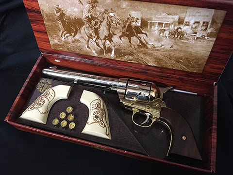Colt 45 Cavalry Replica, Nickel & Brass Finish, with Spare Bulls Head Grips