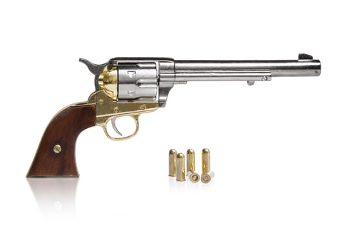 Colt 45 Cavalry Replica, Nickel & Brass Finish, with Spare Bulls Head Grips