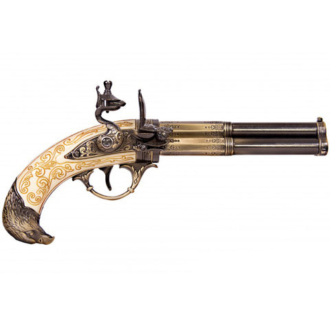 Gold Revolving 3 Barrel Flintlock Pistol, France 18Th. C.