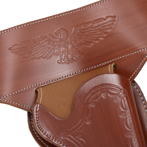 Western Brown Leather Holster with Badges + Bullets