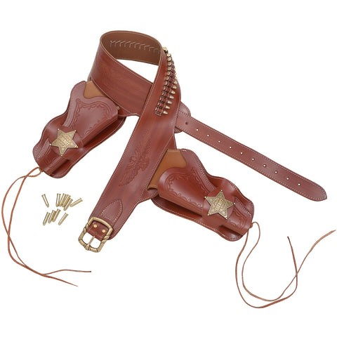 Western Brown Leather Holster with Badges + Bullets